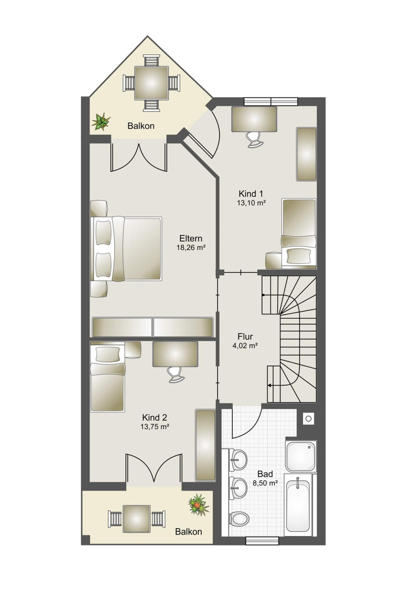 Grundriss Obergeschoss Reihenmittelhaus Bad Bergzabern